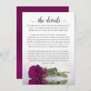 Tarjeta De Recepción Magenta elegante que refleja detalles del Boda Ros