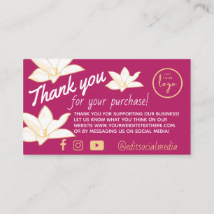 Tarjeta De Recepción Magenta Floral Gracias por Negocios
