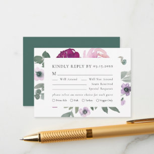 Tarjeta De Recepción Magenta Rosa Floral Blanco RSVP