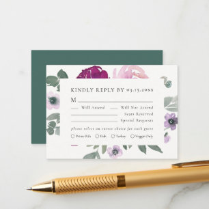 Tarjeta De Recepción Magenta Rosa Floral Marfil RSVP