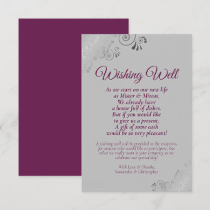 Tarjeta De Recepción Magenta y Boda gris plateado deseando poema bueno