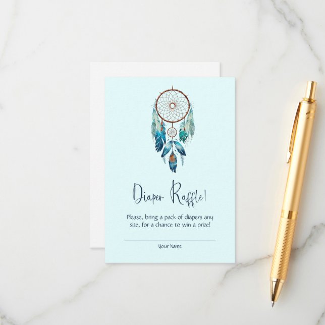 Tarjeta De Recepción Magic Aquamarine Dreamcatcher Diaper Raffle (Anverso/Reverso In Situ)