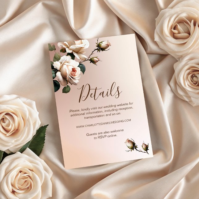 Tarjeta De Recepción Magnífico Rosa de aceite de Rubor Beige Boda (Gorgeous Tea Rose Wedding Details Enclosure Card)