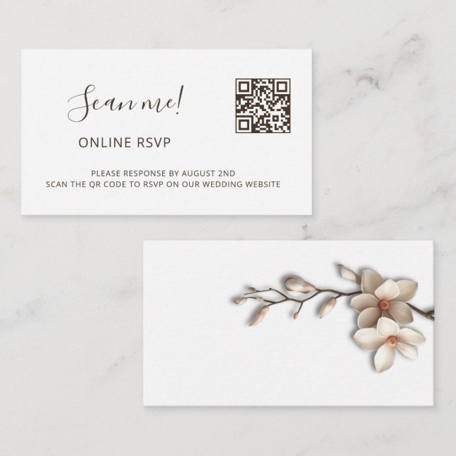 Tarjeta De Recepción Magnolia 3D Flores RSVP en línea (Anverso / Reverso)