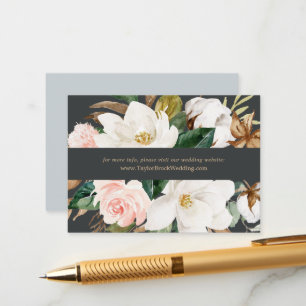 Tarjeta De Recepción Magnolia elegante   Sitio web de Boda negro
