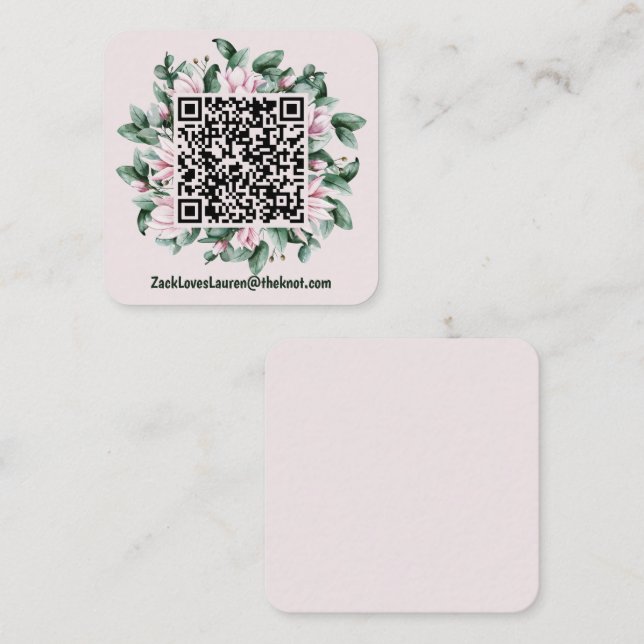 Tarjeta De Recepción Magnolia QR Code con sitio web Boda (Anverso / Reverso)