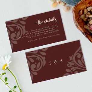 Tarjeta De Recepción Mahogany Red Elegant Classic Damask Wedding