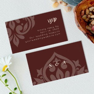 Tarjeta De Recepción Mahogany Red Elegant Minimal Damask Wedding RSVP
