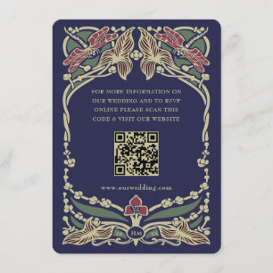 Tarjeta De Recepción Majestuoso Burgundy Azul Marino Art Nouveau Boda