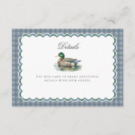 Tarjeta De Recepción Malard Duck Hunting Gingham Baby Details Card