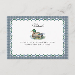 Tarjeta De Recepción Malard Duck Hunting Gingham Baby Details Card