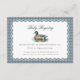 Tarjeta De Recepción Malard Duck Hunting Gingham Baby Registry Card