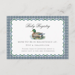 Tarjeta De Recepción Malard Duck Hunting Gingham Baby Registry Card
