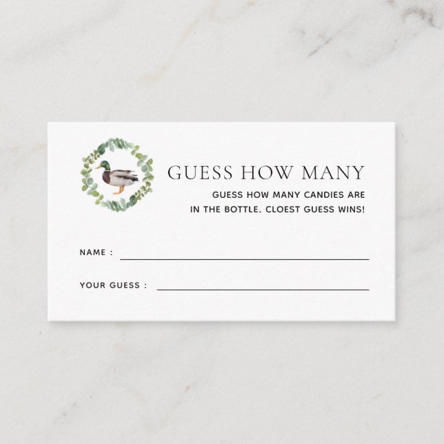 Tarjeta De Recepción Mallard Duck Baby Shower adivina cuántos juegos (Anverso)