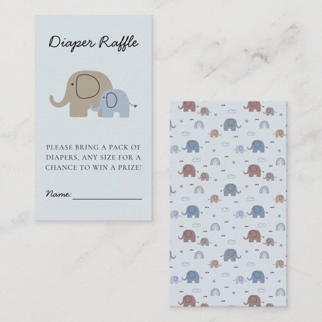 Tarjeta De Recepción Mamá bebé elefante Baby Shower Diaper Raffle Ticke (Anverso / Reverso)