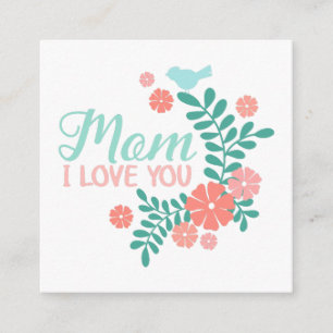 Tarjeta De Recepción Mamá te amo texto, flores rosas, pájaros azules