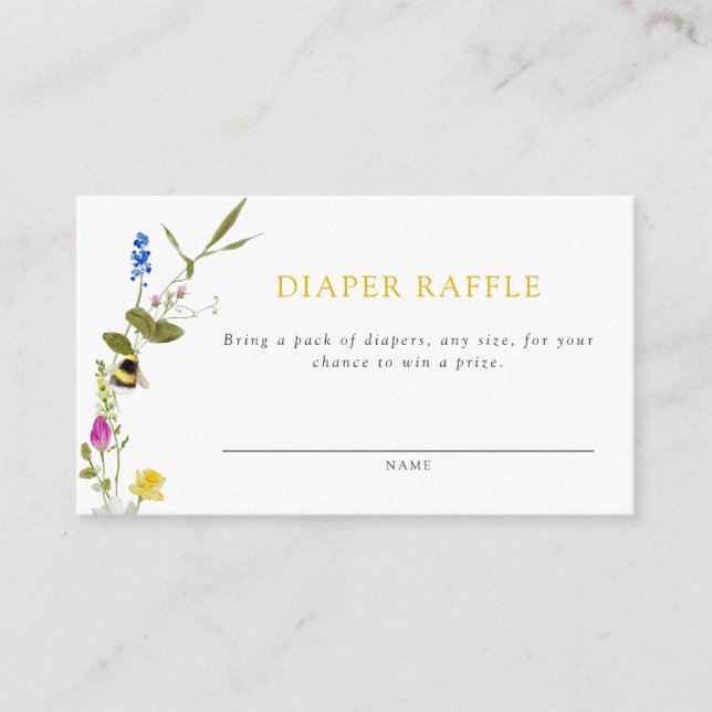 Tarjeta De Recepción Mama to Bee Wildflower Bee Diaper Raffle (Anverso)