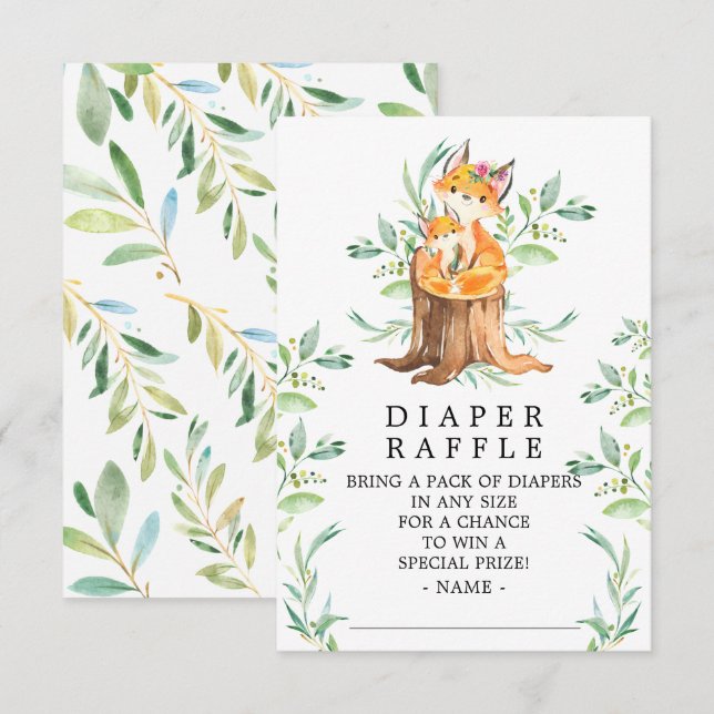 Tarjeta De Recepción Mamá y bebé Fox Baby Shower Diaper Raffle Ticket (Anverso / Reverso)