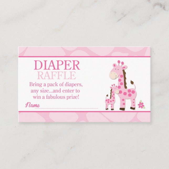 Tarjeta De Recepción Mami Rosa Giraffe Chica Baby Shower Diaper Raffle (Anverso)