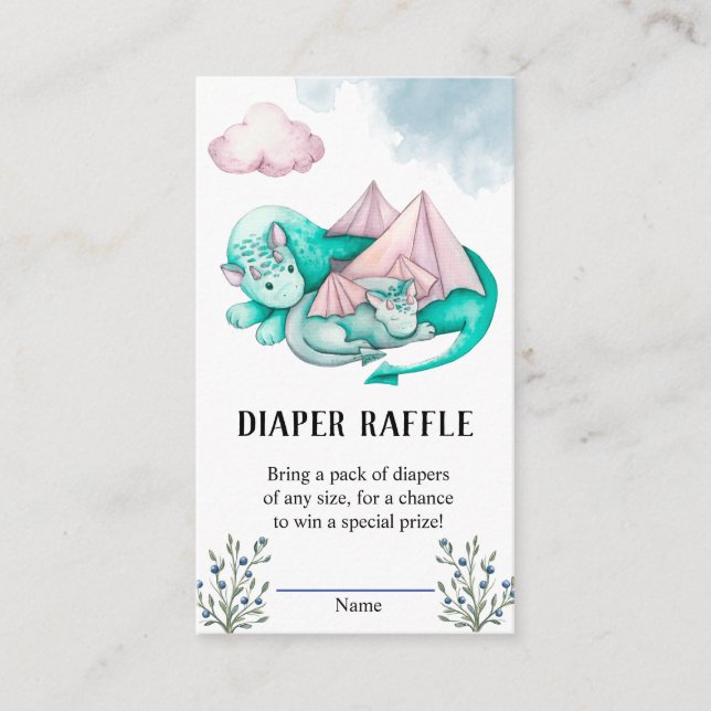 Tarjeta De Recepción Mami y Baby Dragon Baby Shower Diaper Raffle (Anverso)