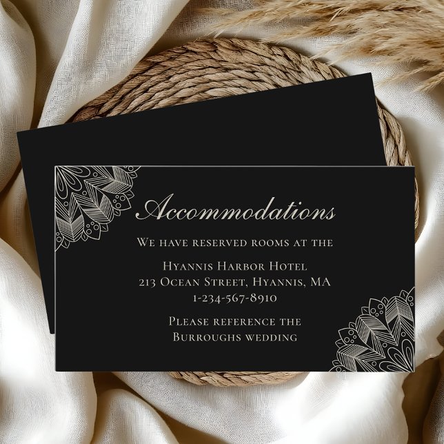 Tarjeta De Recepción Mandala Indian Boho Black Wedding Accommodations (Subido por el creador)