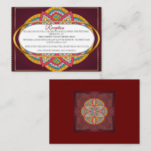 Tarjeta De Recepción Mandalas en cimarrones mixtos - patrones rojos y r