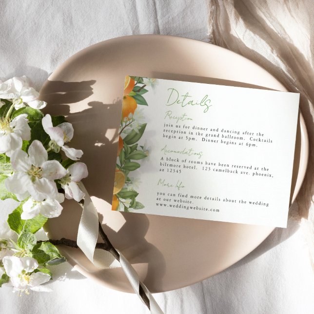 Tarjeta De Recepción Mandarin Orange Watercolor Wedding Info (Subido por el creador)