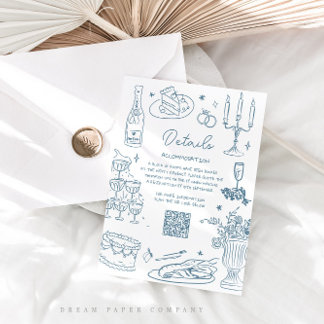 Tarjeta De Recepción Mano azul turbia dibujada por un Boda caprichoso