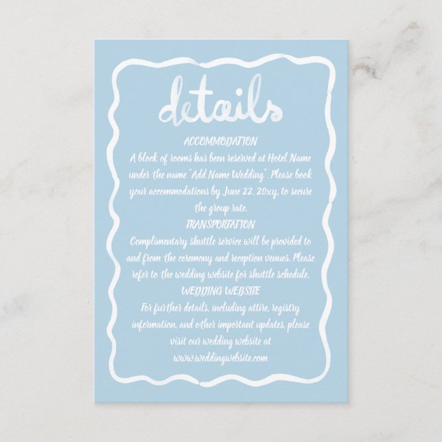 Tarjeta De Recepción Mano caprichosa dibujada con marco blanco azul cla (Anverso)