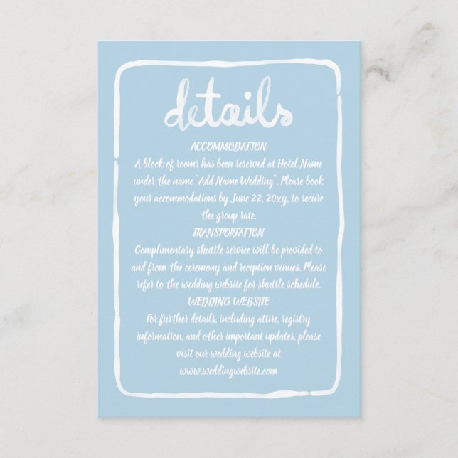 Tarjeta De Recepción Mano caprichosa dibujada marco blanco simple azul  (Anverso)