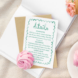 Tarjeta De Recepción Mano divertida caprichosa marco verde oliva ilustr