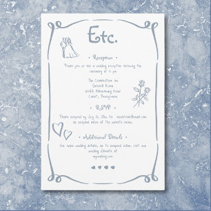 Tarjeta De Recepción Mano retro caprichosa Boda azul turbio