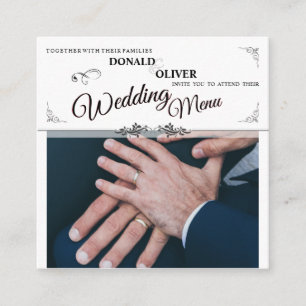 Tarjeta De Recepción Manos de una pareja Boda gay con anillos