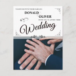 Tarjeta De Recepción Manos de una pareja Boda gay con anillos