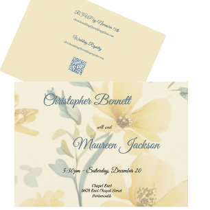Tarjeta De Recepción Mantequilla Amarillo Paleta Azul Floral Acuarela