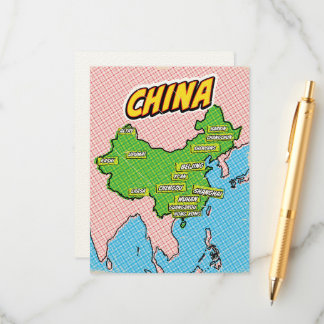 Tarjeta De Recepción Mapa de China ilustrado con arte pop