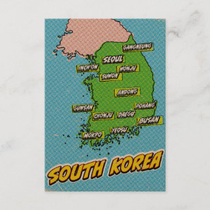 Tarjeta De Recepción Mapa de Corea del Sur ilustrado con arte pop