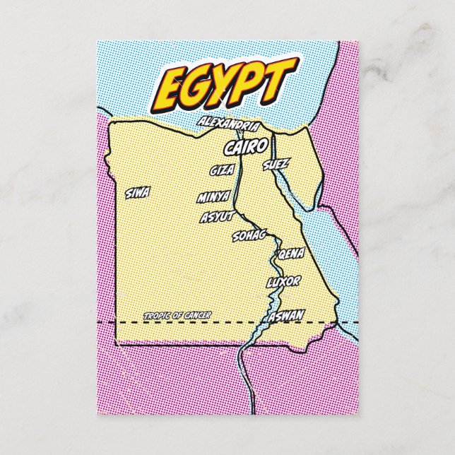Tarjeta De Recepción Mapa de Egipto ilustrado con arte pop (Anverso)