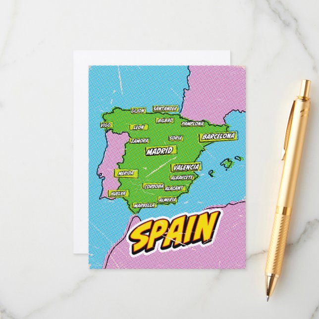 Tarjeta De Recepción Mapa de España ilustrado con arte pop (Anverso/Reverso In Situ)