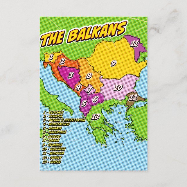 Tarjeta De Recepción Mapa de los Balcanes ilustrado con arte pop (Anverso)