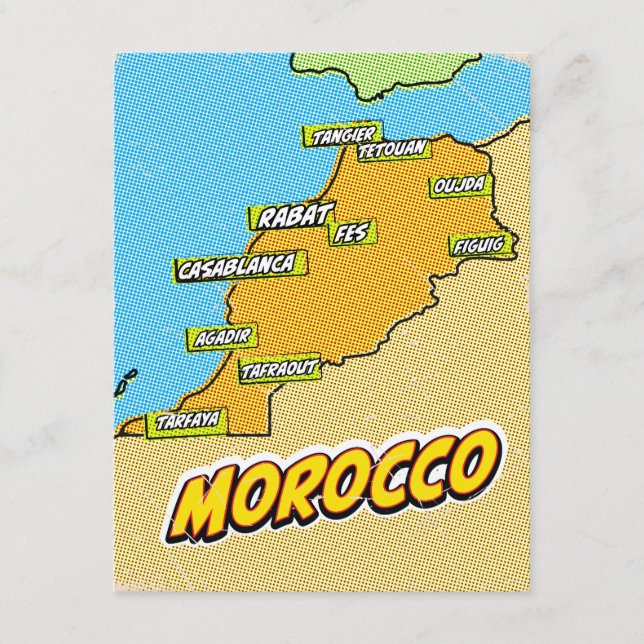 Tarjeta De Recepción Mapa de Marruecos ilustrado con Pop Art (Anverso)
