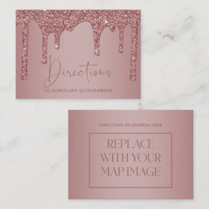 Tarjeta De Recepción Mapa de Quinceañera con Rosa Purpurina de oro