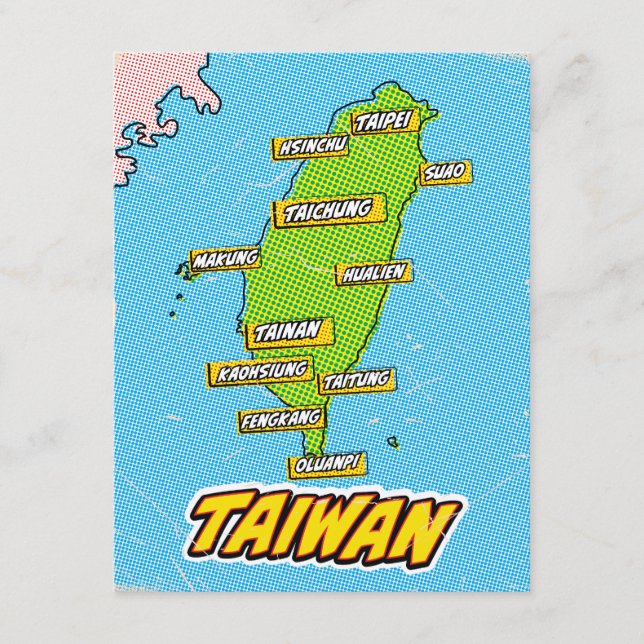 Tarjeta De Recepción Mapa de Taiwan ilustrado por arte pop (Anverso)