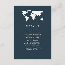 Tarjeta De Recepción Mapa del mundo azul oscuro Bodas de viaje elegante