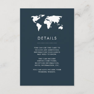 Tarjeta De Recepción Mapa del mundo azul oscuro Bodas de viaje elegante