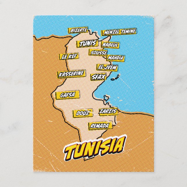 Tarjeta De Recepción Mapa ilustrado de Túnez de Pop Art (Anverso)