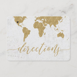 Tarjeta De Recepción Mapa Mundial con Hojas de Oro para Boda de Destino