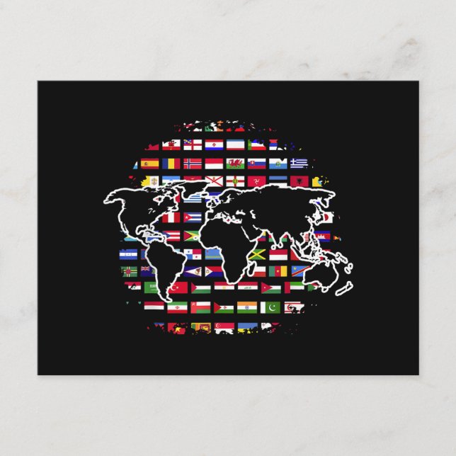 Tarjeta De Recepción Mapa Mundial de Banderas de País Viajando Internac (Anverso)