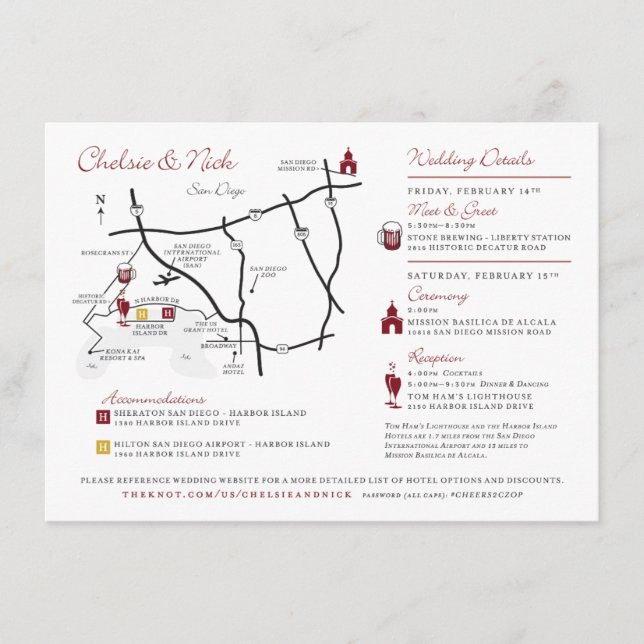 Tarjeta De Recepción Mapas de boda personalizados diseñados para usted (Anverso)