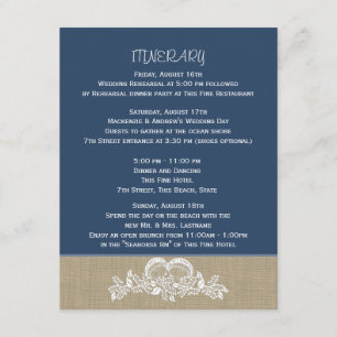 Tarjeta De Recepción Mar Garland Tropical Beach Wedding Itinerary Blue